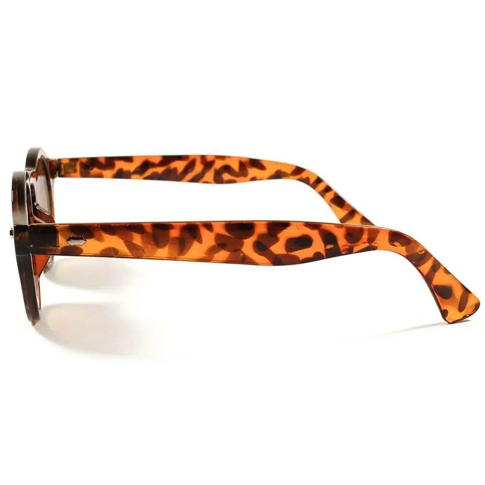 Back in Time Tortoise Men Women Round Sunglasses Retro Keyhole Bridge Design